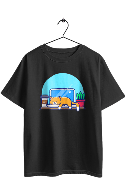 Футболка оверсайз з принтом "Кіт програміст". Angular, c, css, html, it, javascript, jquery, php, python, react, svelt, vue, айтишник, айті, гумор, код, кодувати, прогер, програміст, програмісти, ти ж, ти ж програміст, тиж програміст. 2070702