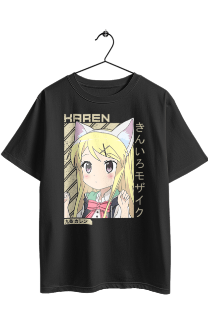 Oversized t-shirt with prints Kiniro Mosaic Karen Kujo. Anime, gold mosaic, karen, karen kujo, kiniro mosaic, kinmoza, manga. 2070702