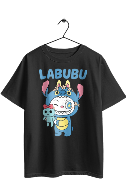 Футболка оверсайз з принтом "Лабубу". Іграшка лабубу, лабубу, лабубу кока кола, мерч лабубу, мила, синя лабаба, смішна лабубу. 2070702
