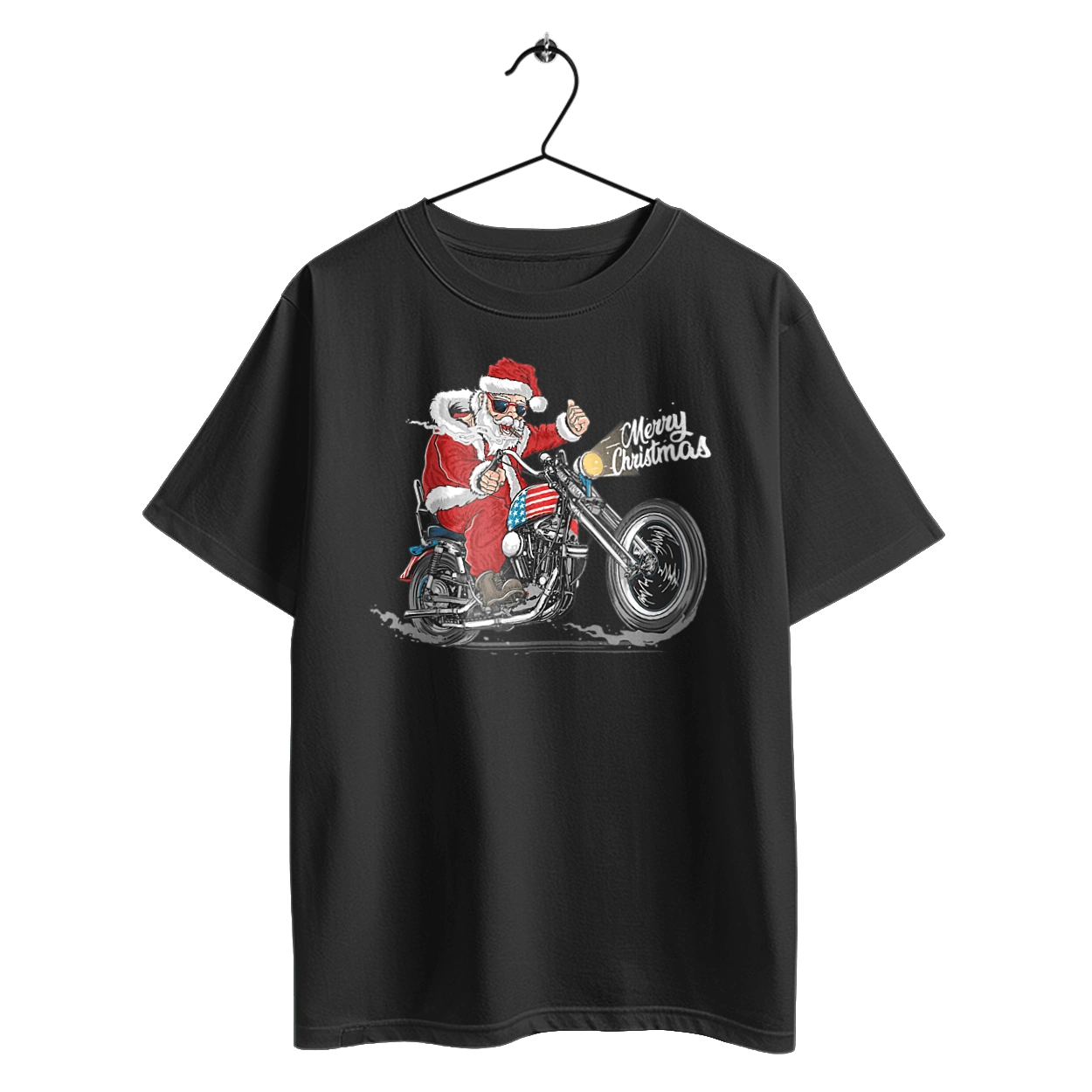 Санта в окулярах на мотоциклі