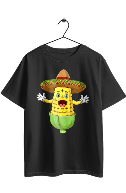 Футболка оверсайз з принтом "Кукурудза Сомбреро". Їжа, кукурудза, сомбреро. 2070702