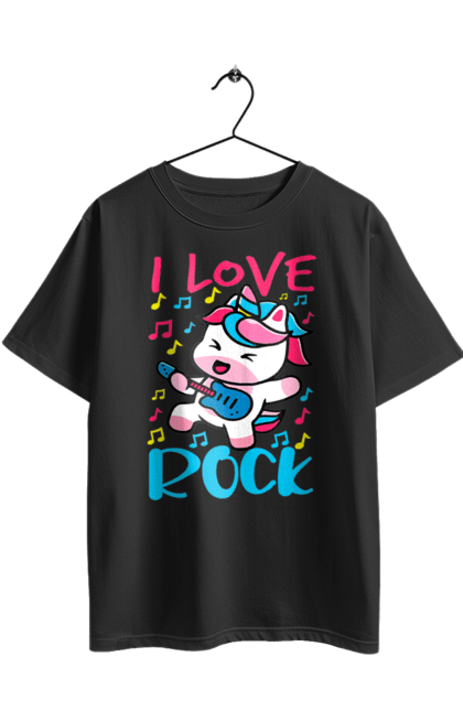 Oversized t-shirt with prints Unicorn. Animals, fairy creatures, guitar, horn, mane, music, purple, rock, unicorn, violet. 2070702