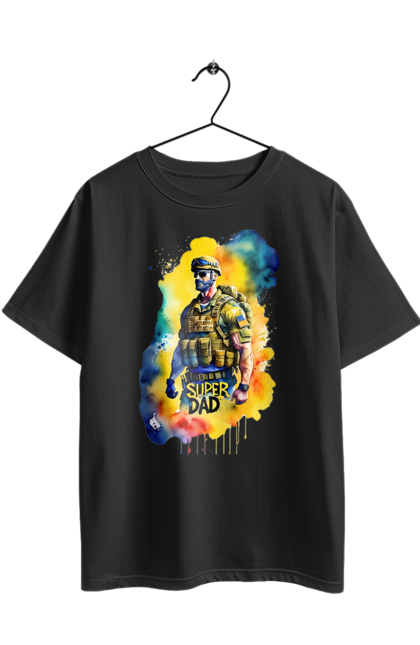 Футболка оверсайз з принтом "Супер тато ЗСУ". День батька, день тата, зсу, люблю тата, супер, супер тато, супер тато зсу, тато, тато зсу, україна. 2070702
