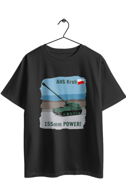 Футболка оверсайз з принтом "155mm Power! САУ Krab оливковий". Ahs krab, артилерія, гаубиця, краб, польща, сау. 2070702