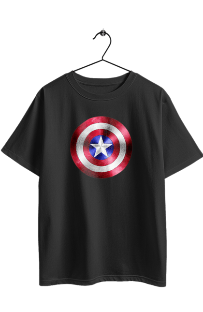 Футболка оверсайз з принтом "Щит". Капітан америка, комікси, марвел, месники, мультики, супергерої. 2070702