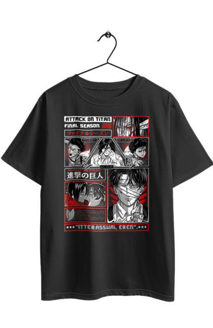 Oversized t-shirt with prints Attack on Titan. Action film, anime, attack on titan, dark fantasy, drama, eren, eren jaeger, manga, post-apocalyptic. 2070702