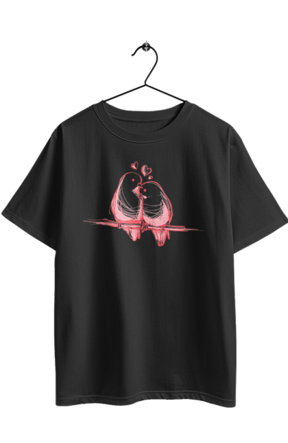 Футболка оверсайз з принтом "Закохані Попугайчики". Закохані, папуги. 2070702