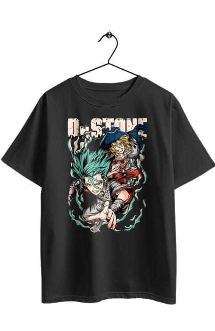 Футболка оверсайз з принтом "Dr. Stone Сенку та Рюсуй". Dr. stone, ryuusui, ryuusui nanami, senku, аніме, доктор стоун, ісіґамі, ісіґамі сенку, манга, рюсуй нанамі. 2070702