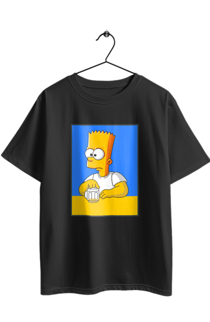 Футболка оверсайз з принтом "Барт любитель пива". Барт, барт сімпсон, мультперсонажі, мультфільми, сімпсони, український прапор. 2070702