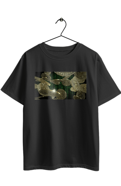 Футболка оверсайз з принтом "Біткойн". Багатство, біткойн, валюта, гроші, криптовалюта, курс, майнінг, матриця, монета, розкіш, цифровий світ. 2070702