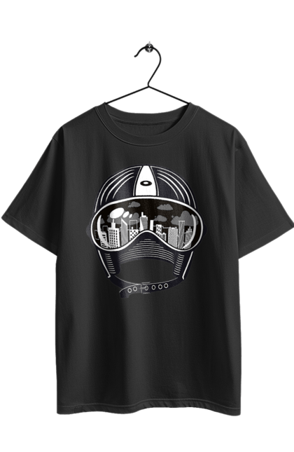 Oversized t-shirt with prints Helmet And City. City, helmet, speed. 2070702