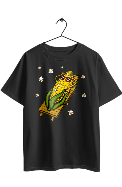 Футболка оверсайз з принтом "Кукурудза Загоряє На Лежаках". Кукурудза, лежак, попкорн. 2070702