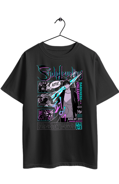 Футболка оверсайз з принтом "Тільки я візьму новий рівень". Anime, manga, solo leveling, sung jinwoo, аниме, манга, новий рівень, сонг джін. 2070702