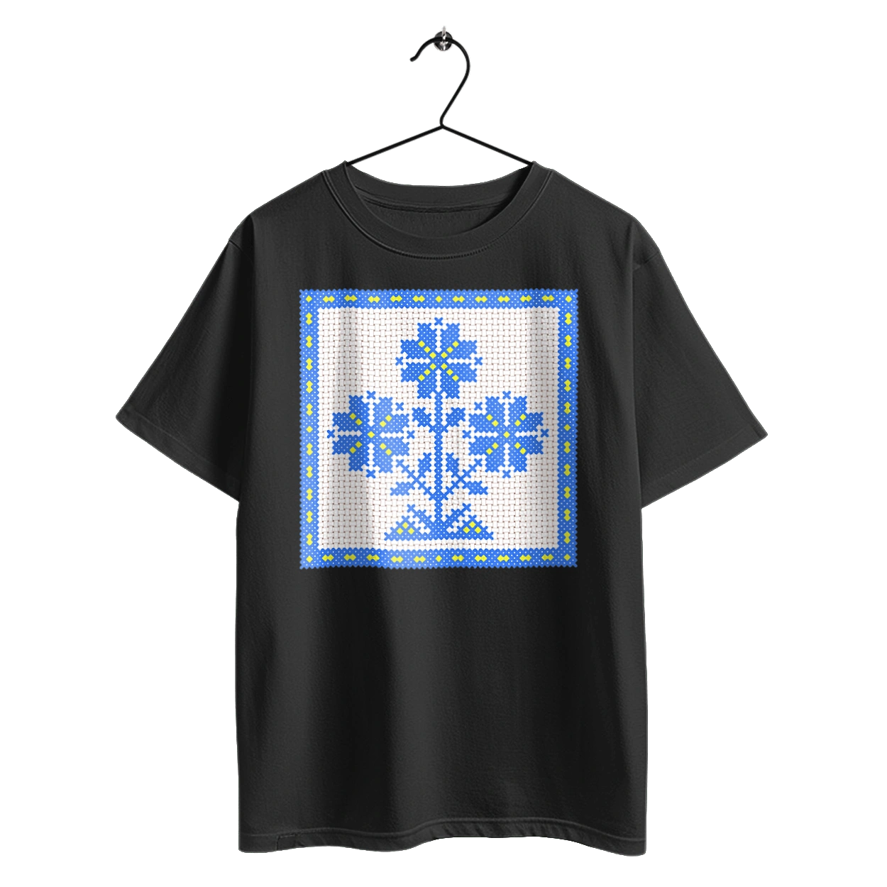 Yellow blue embroidery flowers