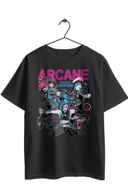 Футболка оверсайз з принтом "Аркейн". Arcane, fortiche, league of legends, riot games, аркейн, вай, джинкс, мультсеріал, фентезі. 2070702