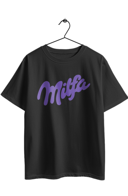 Футболка оверсайз з принтом "Milfa". Гумор, для жінок, жіноча, меми, мілка, мілфа, прикол, смішне, смішні. 2070702