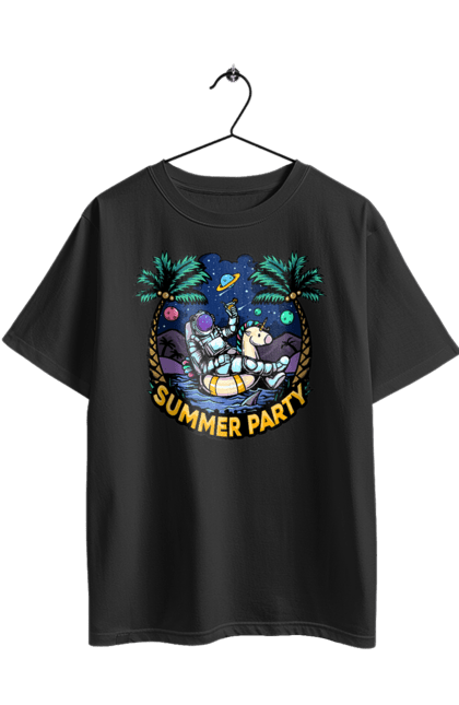 Футболка оверсайз з принтом "Літній Паті З Космонавтом". Космонавт, космос, літо. 2070702