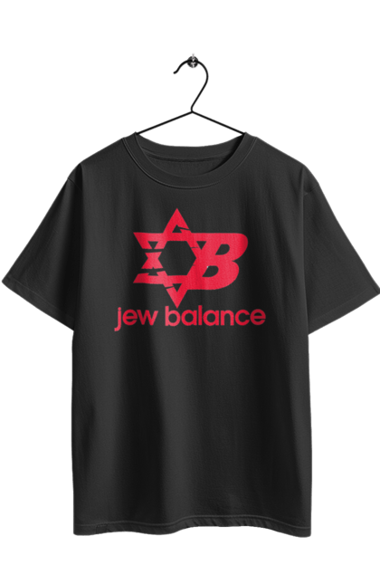 Футболка оверсайз з принтом "Jew Balance Red". New balance, гумор, еврейські, жарти, жартівливі, літні, прикольні, червоний. 2070702