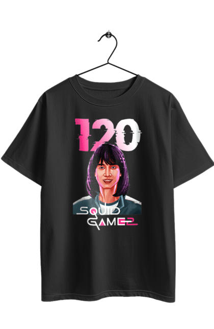 Футболка оверсайз з принтом "Гра в кальмара Чо Хьон Чу". 120, cho hyun-ju, netflix, squid game, гра в кальмара, гравець 120, нетфлікс, серіал, чо хьон чу. 2070702