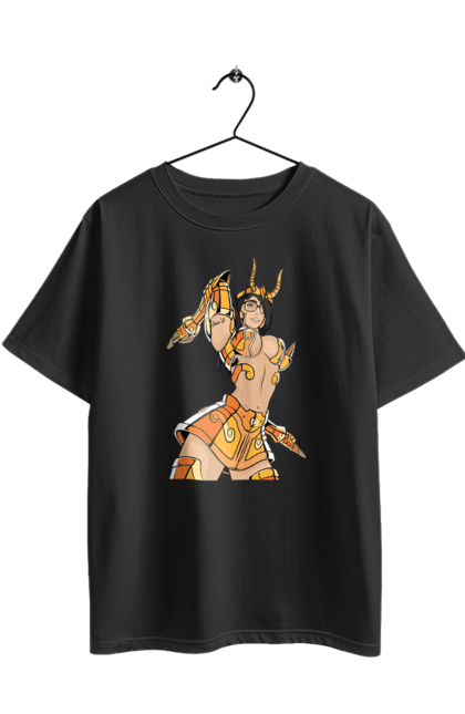 Футболка оверсайз з принтом "Дівчина скорпіон". Броня, дівчина, золото, окуляри, скорпіон. 2070702