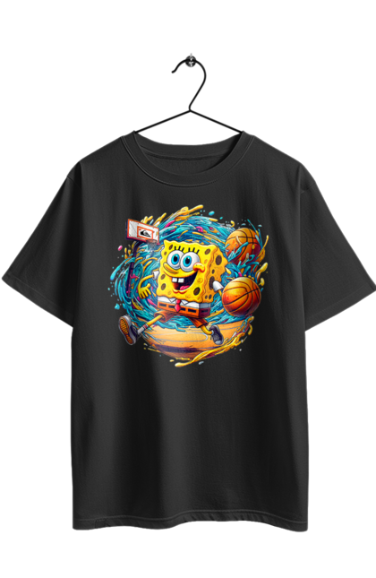 Футболка оверсайз з принтом "Губка Боб". Spongebob, баскетбол, губка боб, м`яч, мультик, мультсеріал, спанч боб, спорт. 2070702