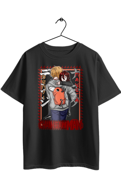 Футболка оверсайз з принтом "Людина Бензопила Денджі та Наюта". Anime, chainsaw man, denji, manga, nayuta, аніме, денджі, людина-бензопила, манга, наюта. 2070702
