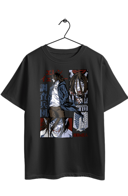 Oversized t-shirt with prints Attack on Titan Eren. Action film, anime, attack on titan, dark fantasy, drama, eren, eren jaeger, manga, post-apocalyptic. 2070702