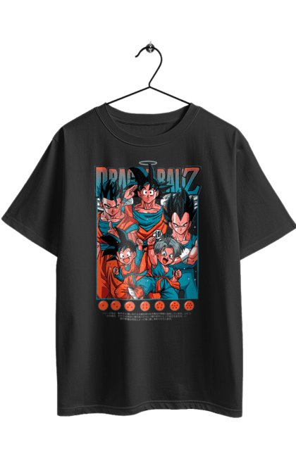 Oversized t-shirt with prints Dragon Ball. Anime, dragon ball, goku, manga, tv series, vegeta. 2070702