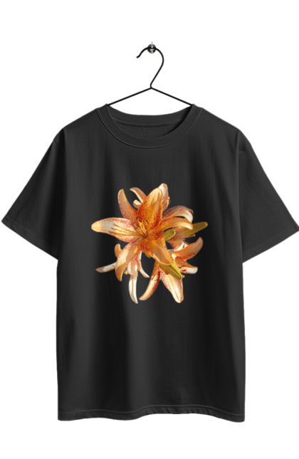 Футболка оверсайз з принтом "Оранжева лілія". Квітка, краса, лілія, оранжевий, помаранчевий, природа, сонячний. 2070702