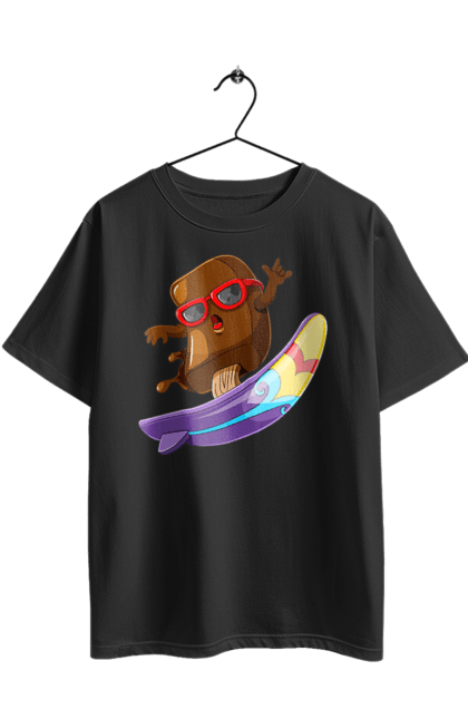 Футболка оверсайз з принтом "Мороженко На Серфі". Літо, морозиво, окуляри, серфінг. 2070702