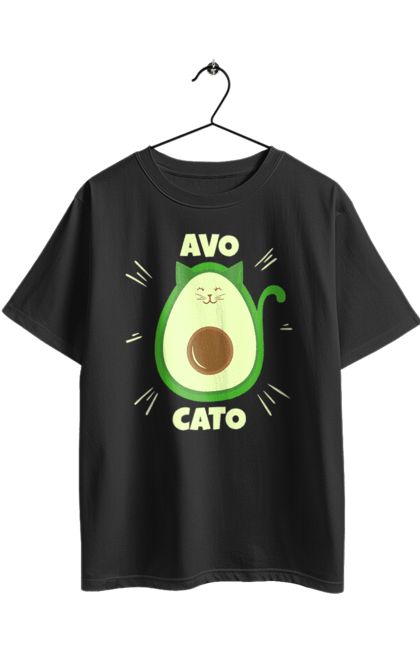 Oversized t-shirt with prints Avo Cato. Animals, art, avocado, avocado cat, cat, creative, fruit, humor, minimalism. 2070702