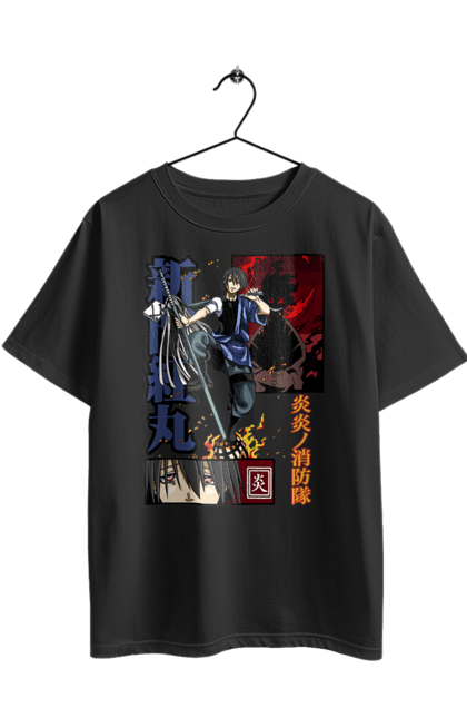 Футболка оверсайз з принтом "Палаюча пожежна бригада Бенімару Шинмон". Benimaru shinmon, fire force, бенімару, бенімару шинмон, капітан, палаюча пожежна бригада, пірокінетик, шинмон. 2070702