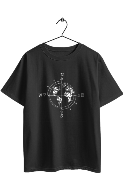 Футболка оверсайз з принтом "Компас". Відпустка, їду у відпустку, компас, магічний компас, подорожі, туризм, хочу у відпустку. 2070702