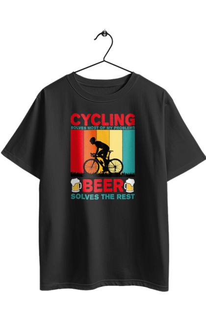 Футболка оверсайз з принтом "Cycling Beer". Алкоголь, брутальні, велосипед, веселі, для спортсменів, літні, пиво, спорт, чоловічі. 2070702
