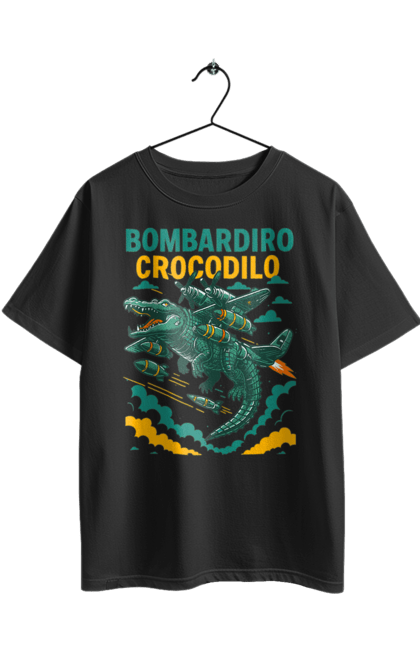 Футболка оверсайз з принтом "Bombardino Crocodilo". Bombardino, bombardino crocodilo, crocodilo, бомбардіно крокоділо, крокодил, крокодил літак, крокодил мем, мем, мем бомбардине крокодило. 2070702