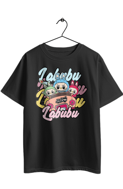 Футболка оверсайз з принтом "Лабубу". Іграшка лабубу, лабубу, лабубу кока кола, мерч лабубу, мила, рожева лабубу, смішна лабубу. 2070702