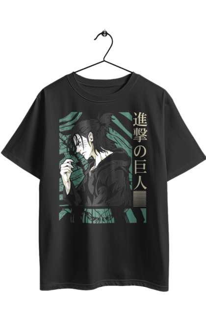 Oversized t-shirt with prints Attack on Titan Eren. Action film, anime, attack on titan, dark fantasy, drama, eren, eren jaeger, manga, post-apocalyptic. 2070702