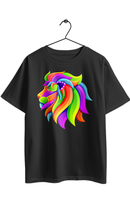 Футболка оверсайз з принтом "Лев". Lion, арт, грива, лев, малюнок, тварина, цар звірів, яскравий. 2070702