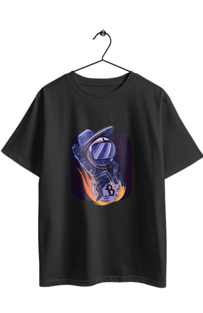 Футболка оверсайз з принтом "Космо біткоїн". Биткоин, бінарний, біткоїн, біткойн, валюта, гроші, крипто, програміст, хакер. 2070702