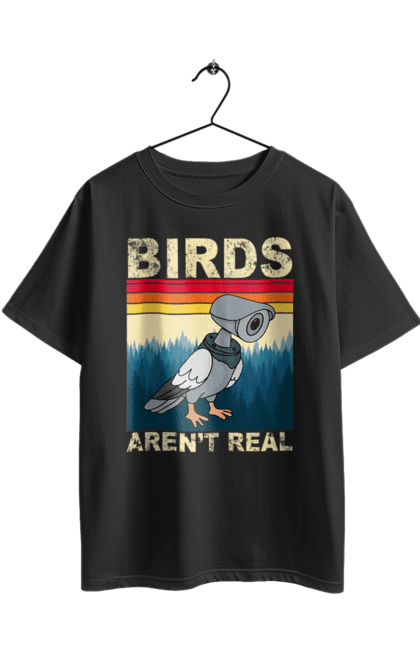 Футболка оверсайз з принтом "Птахи не справжні". Bird, відеокамера, голуб, змова, камера, птах, реальність, спостереження, стеження. 2070702