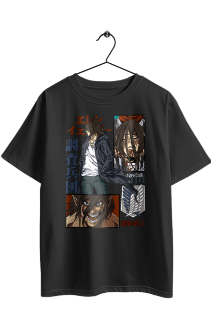 Oversized t-shirt with prints Attack on Titan Eren. Action film, anime, attack on titan, dark fantasy, drama, eren, eren jaeger, manga, post-apocalyptic. 2070702