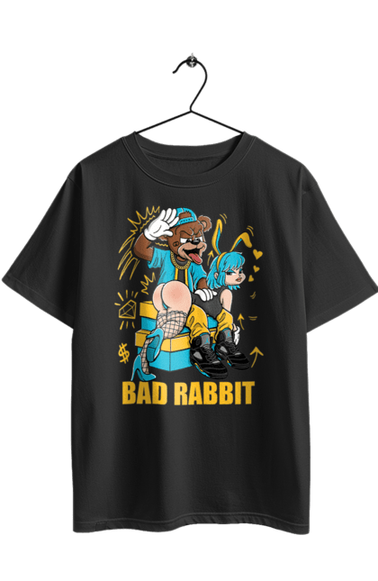 Футболка оверсайз з принтом "Поганий кролик". Бдсм, ведмідь, дівчина, кролик, поганий кролик, прикольна, смішна. 2070702