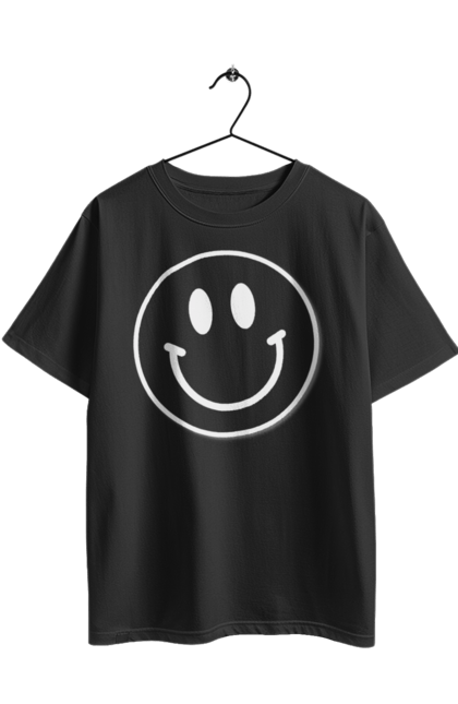 Футболка оверсайз з принтом "Смайл". Весела пика, веселий смайлик, комп`ютерна посмішка, людина з посмішкою, пика, посмішка, смайл гарного настрою, смайлик, усміхнене пика, усміхнений чоловічок, чоловічок з посмішкою. 2070702
