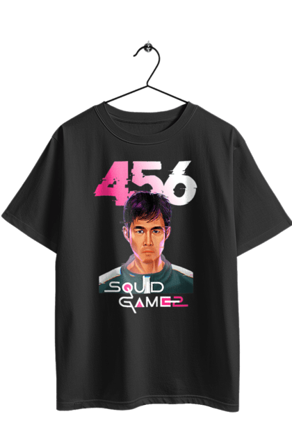 Футболка оверсайз з принтом "Гра в кальмара Сон Гі Хун". 456, netflix, seong gi-hun, squid game, гра в кальмара, гравець 456, нетфлікс, серіал, сон гі хун. 2070702