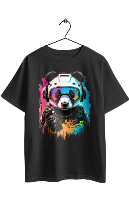 Футболка оверсайз з принтом "Панда в VR шолом". Віртуальна реальність, гік, панда, персонаж, шолом. 2070702