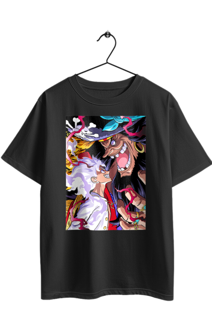 Футболка оверсайз з принтом "Ван Піс Луффі та Маршал Д. Тіч". Blackbeard, luffy, marshall d. teach, one piece, аніме, ван піс, луффі, манга, маршал д. тіч, чорна борода. 2070702