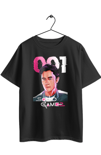 Футболка оверсайз с принтом Игра в кальмара Хван Ин Хо. 001, front man, netflix, squid game, игра в кальмара, игрок 001, нетфликс, распорядитель, сериал, хван ин хо. 2070702