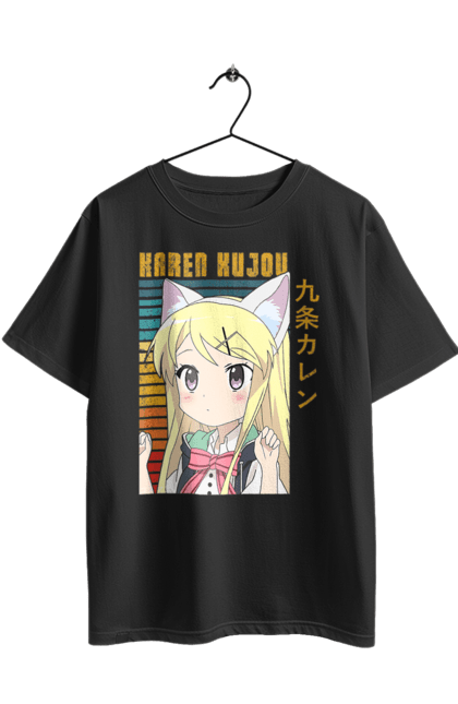 Oversized t-shirt with prints Kiniro Mosaic Karen Kujo. Anime, gold mosaic, karen, karen kujo, kiniro mosaic, kinmoza, manga. 2070702