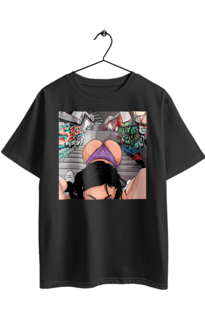 Футболка оверсайз з принтом "Дівчина На Колінах Перед Хлопчиною". Гола, жопа, на колінах, смоктати. 2070702