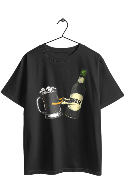 Футболка оверсайз з принтом "Пляшка Пива З Келихом Пива". Келих, пиво, пляшка. 2070702